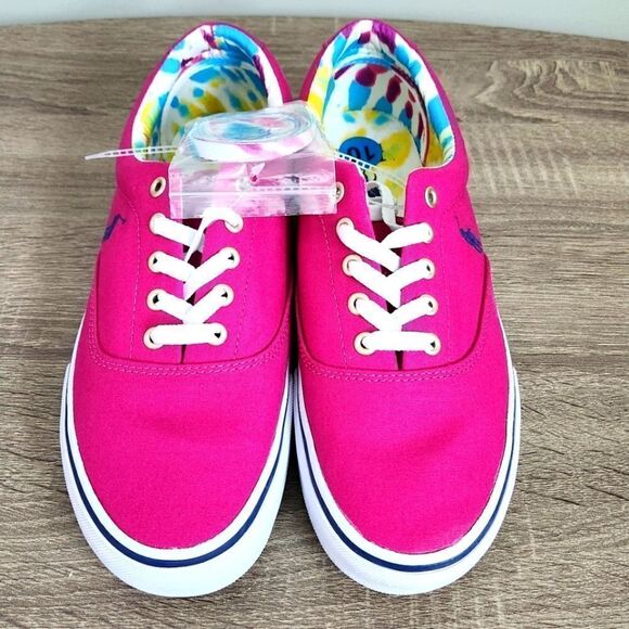 Polo Ralph Lauren Men's Keaton Canvas Sneakers Vivid Pinklight Navy 10D New - Picture 2 of 3